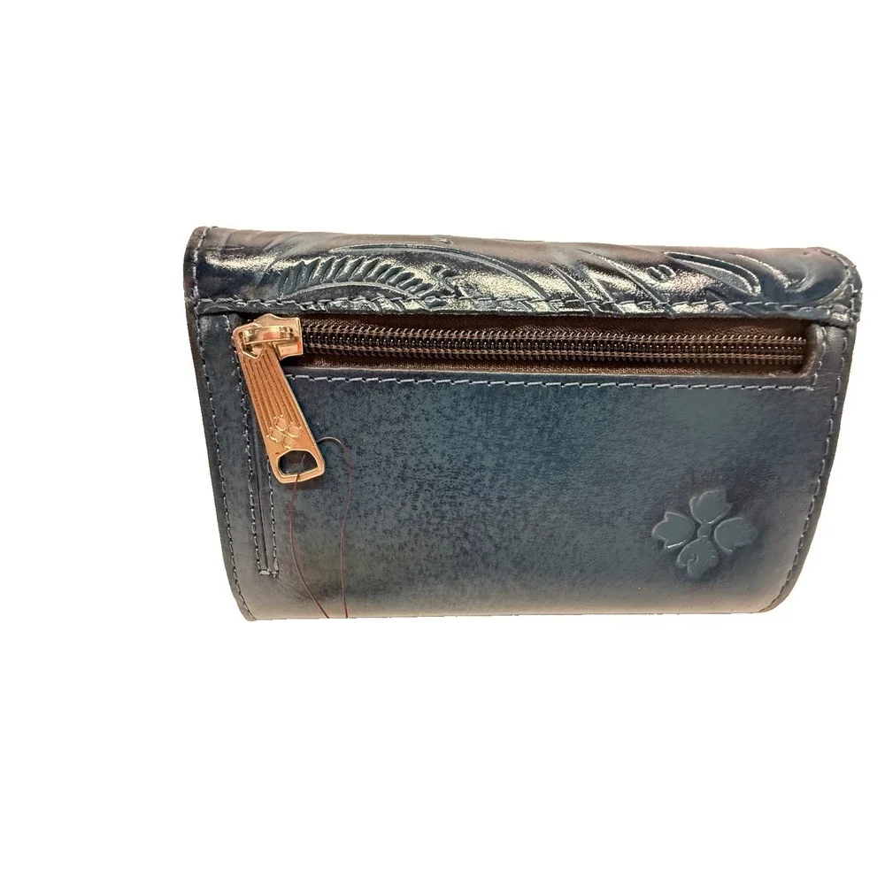 PATRICIA NASH CAMETTI Leather Trifold Wallet Clutch TOOLED‎ BLUE FLORAL NWTS